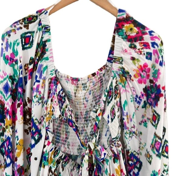 BTFL-Life Floral Colorful Tunic Top Balloon Sleeves Open Back Ties Blouse XS - Picture 7 of 13